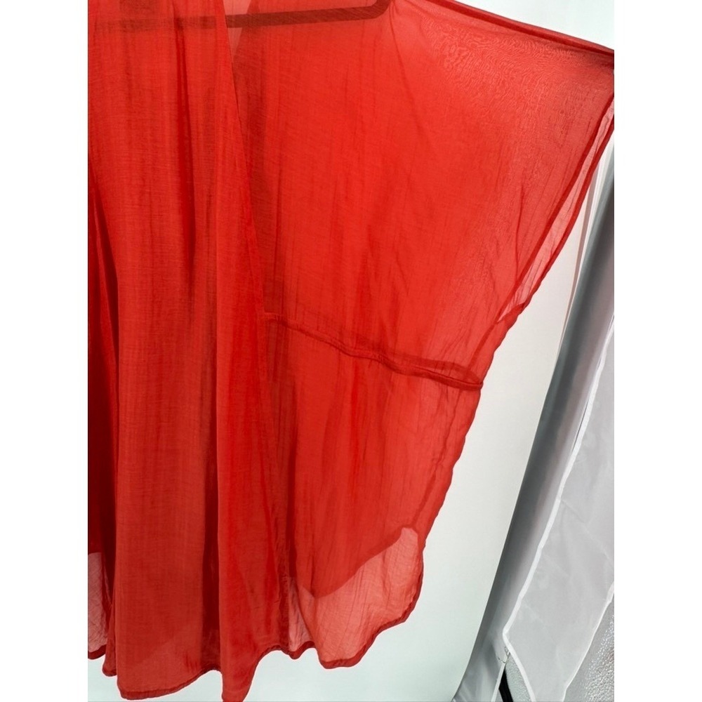 Loewe Paula Ibiza Red Sheer Silk Kaftan Tie Front Cover Up Dress Womens One Size - Picture 6 of 12